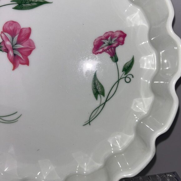 Frugier Limoges France Ceramic Fluted Tart Pan 10" MCM Morning Glory Flowers - Picture 6 of 11